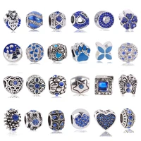 boosbiy 2pc 45 styles blue love heart star charms beads fit brand bracelets necklaces for women diy jewelry gift making