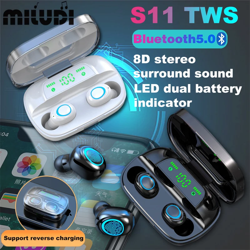 

S11 наушники-вкладыши TWS Bluetooth наушники мини 8D объемный стереозвук Бизнес гарнитура спортивные наушники для прослушивания музыки работает на...