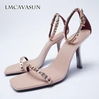 Женские босоножки LMCAVASUN на высоком каблуке, с цепочкой и пряжкой, сказочные летние сандалии с квадратным носком, сандалии с цепочкой и ремешком на щиколотке, новинка 2021
