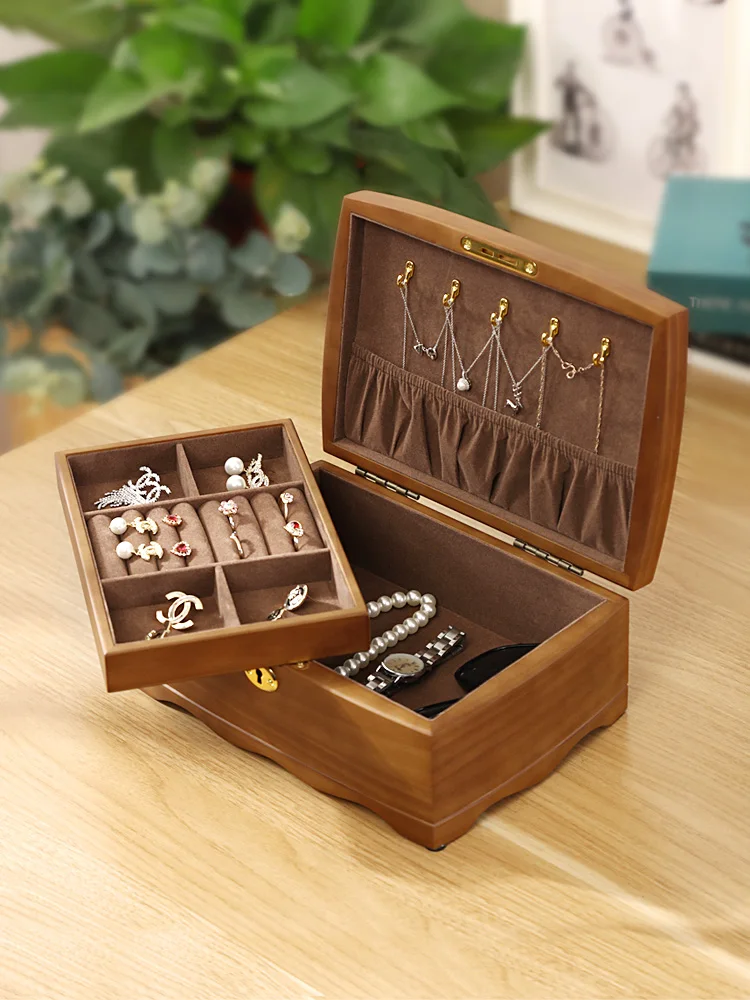 Vintage Solid Wood Jewelry Box, Chinese Style Earrings, Necklaces, High-end Watches, Jewelry, Quality Storage Boxes