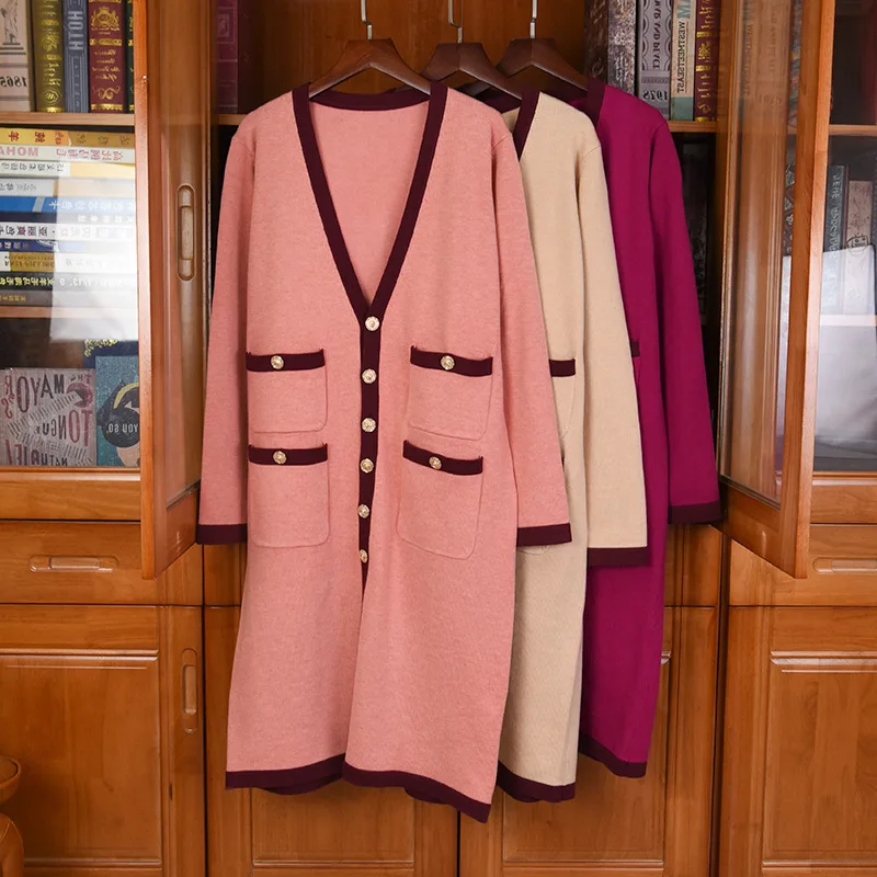 

Chic Spring Autumn women's High quality cashmere cardigans Top New designer women soft comfort V-neck kniited coat C419