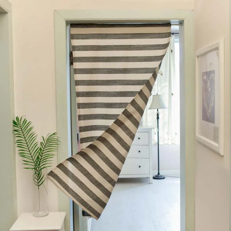 

Japanese Doorway Curtain Luxury Simple Linen Striped Chinese Door Curtains for Kitchen Partition Shading Home Decorations TJ6223