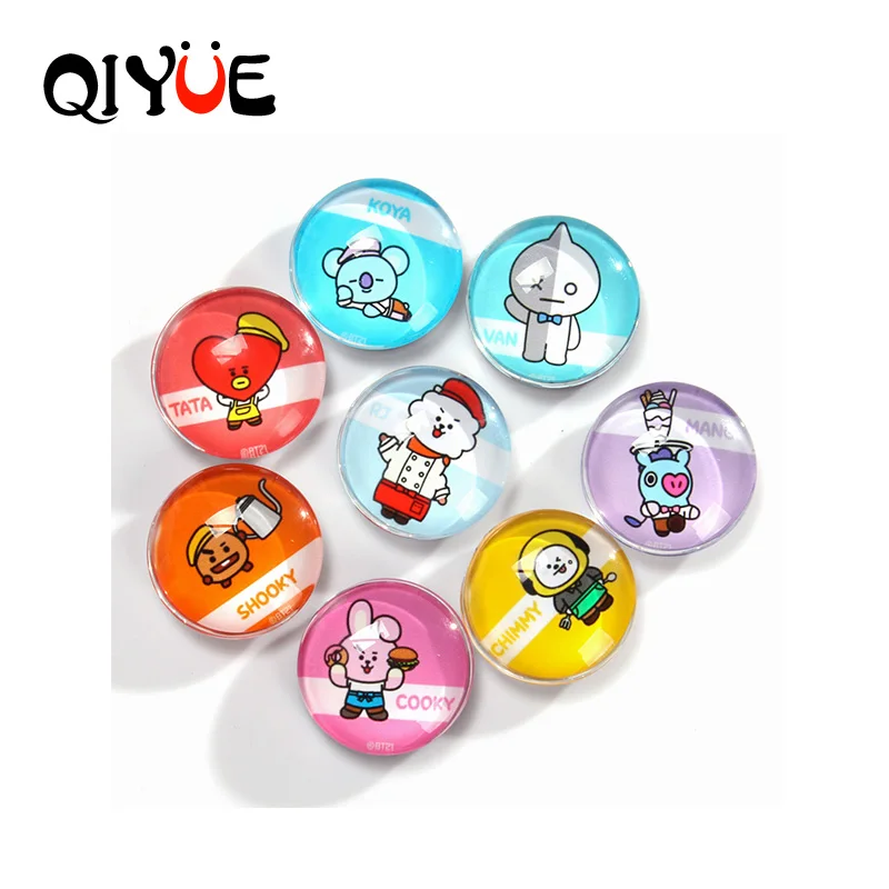 Qiyue мультяшный животный узор магнитный кристалл круглый стеклянный холодильник