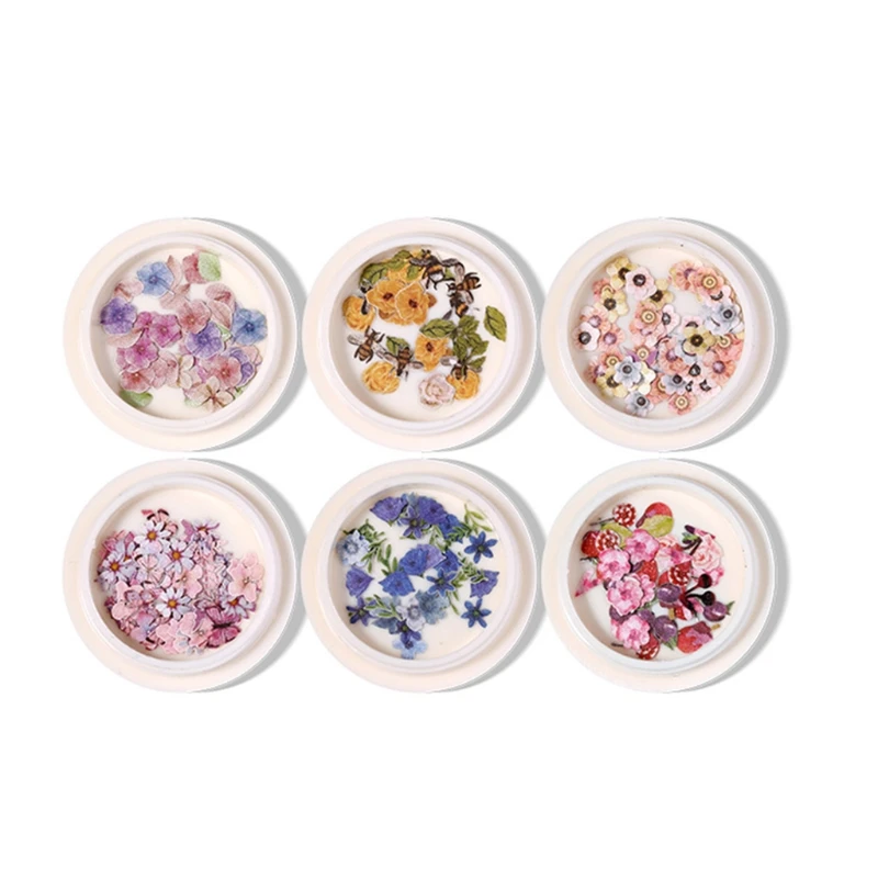 

Q1QD 6 Boxes 3D Flowers Butterfly Nail Art Decals Sticker Colorful Mixed Wooden Slice Flakes Charms Sequins for Face Body DIY