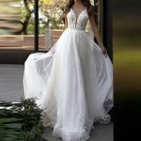 moonlightshadow morden wedding dresses a line v neck sleeveless appliques hot fashionable bridal gown vestido de novia