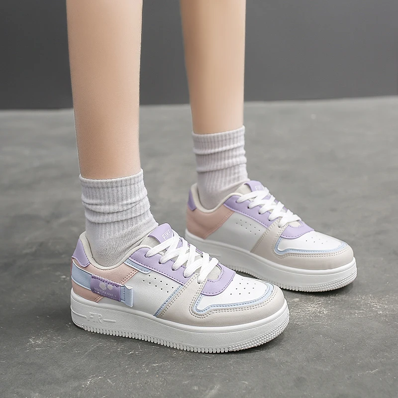 

2021 Women Sneakers White Purple Tennis Cute Lovely Girl Shoes Female Student Shoes Platform Flats Casual Ladies Vulcanize Shoes
