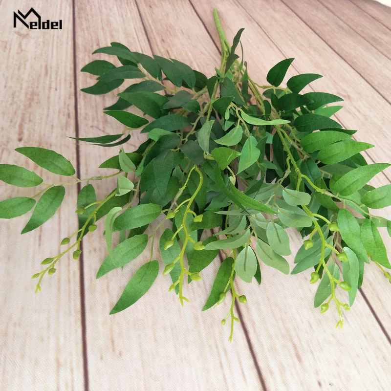 Meldel Wedding Bouquet Decoration Artificial White Flower Plant Silk Flower Home Vase Decor Willow Leaf Green Grass Fake Flowers