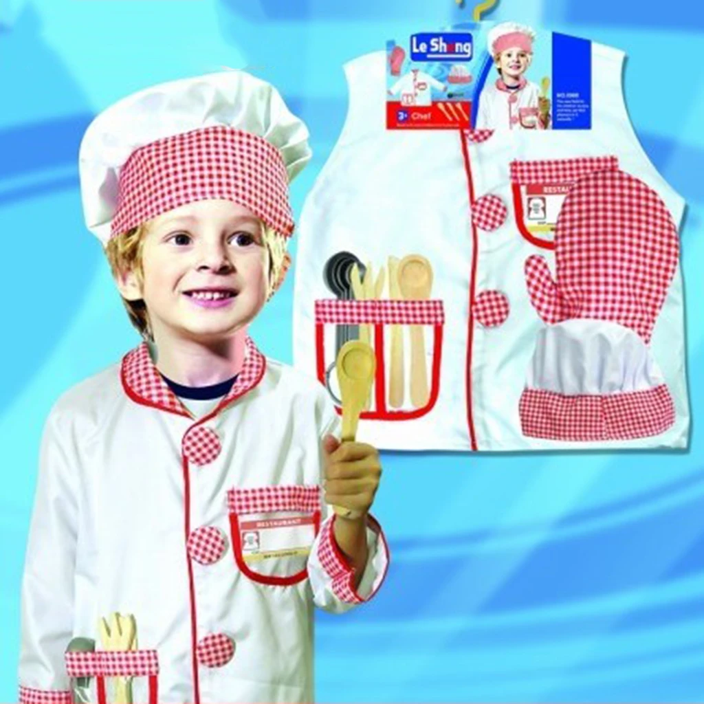 

Unisex Kids Chef Cook Coat Tableware Fancy Dress Costume Outfit For 90-125cm