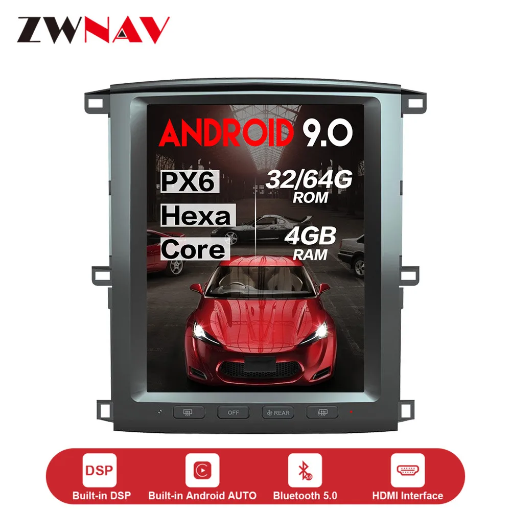 PX6 4+ 64 Tesla стиль Android 9,0 автомобильный dvd мультимедийный плеер блок для Toyota land cruiser lc100 2002-2007 gps-навигация Авторадио