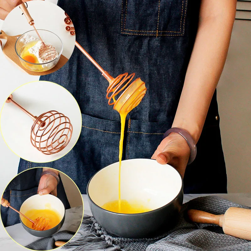 

Rose Gold Metal Spiral Whisk Stirrer Mixer Egg Beater Blenders Cooking Egg Beater Stirrer Egg Tools Kitchen Gadgets Accessories