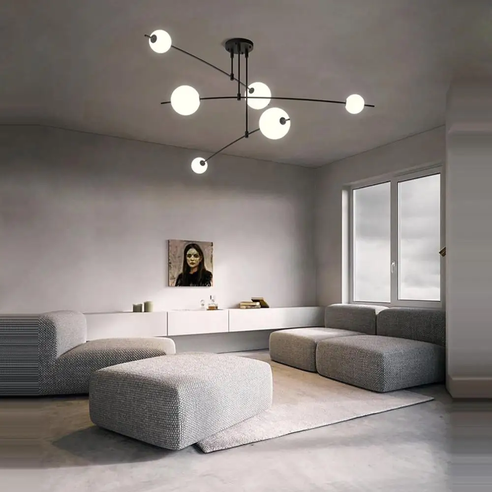 

LED Postmodern Glass Bubble White Black Designer Lustre Chandelier Lighting Suspension Luminaire Lampen For Foyer