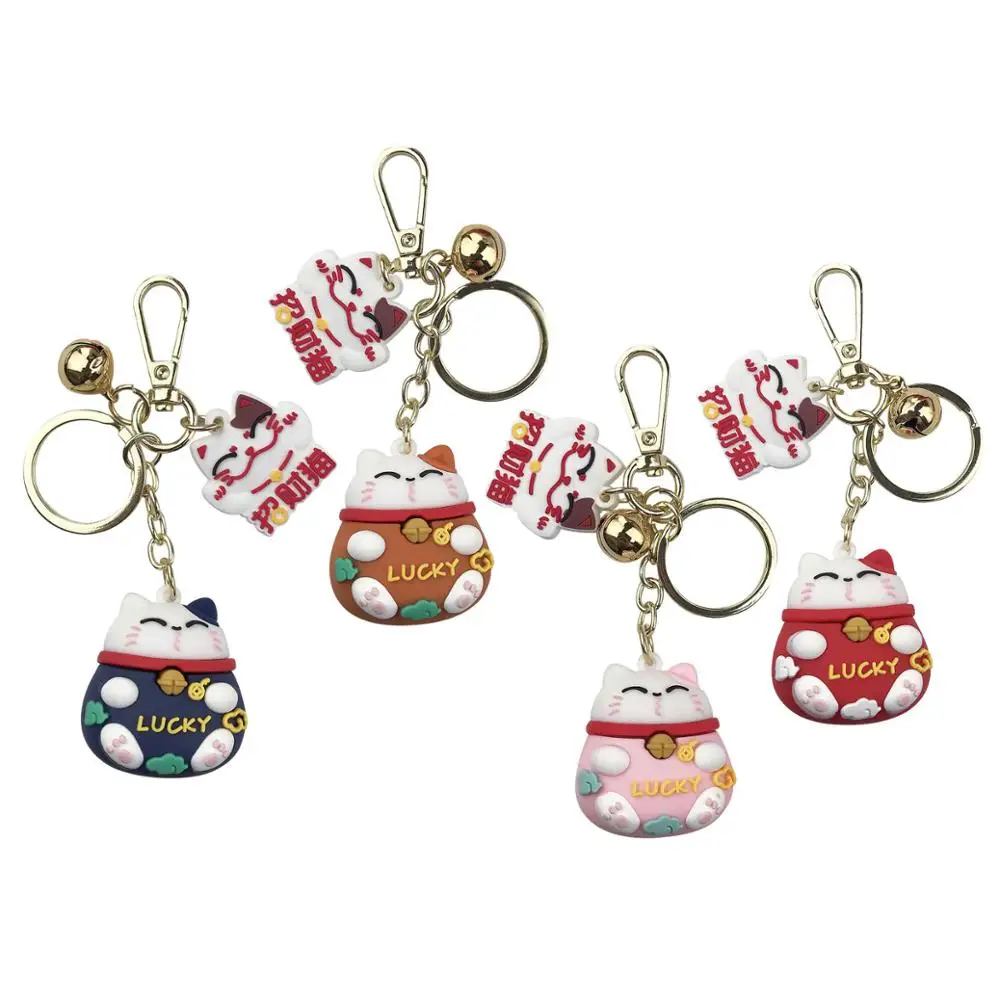 

Cartoon Maneki Neko Keychains Accessories Lucky Cat Fat Plutus Cat Animal Doll Key Chians Women Bag Pendant Trinkets Key Rings