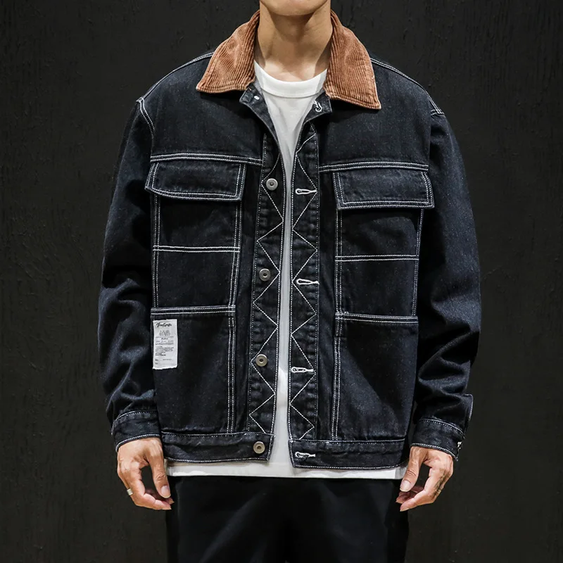 Мужские синие джинсовые пальто новые осенние вельветовые мужские куртки с