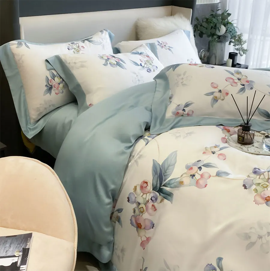 vender Azul Pastoral Do Vintage Bonito Conjunto De Cama Menina, Retro Americano Rústico Rainha Completa Rei Casa Têxtil Fronha Capa Colcha