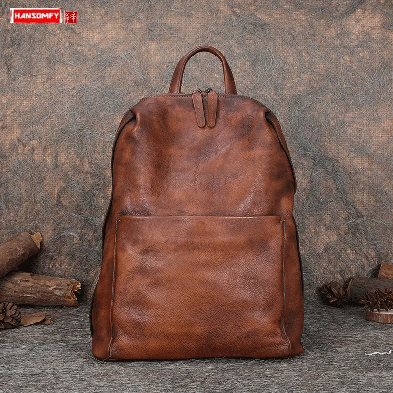 

2021 New Vintage Leather Women's Backpack Wild Large Capacity Laptop School Backpack Female Cowhide Casual Travel Backpacks Bags