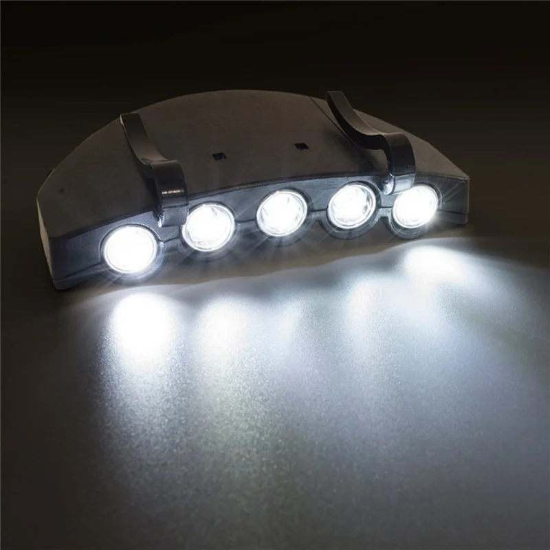 

Outdoor Multi Tool Night Fishing Headlight 5 LED Hats Clip Daily Water Resistant Battery Operated Cap Lighting