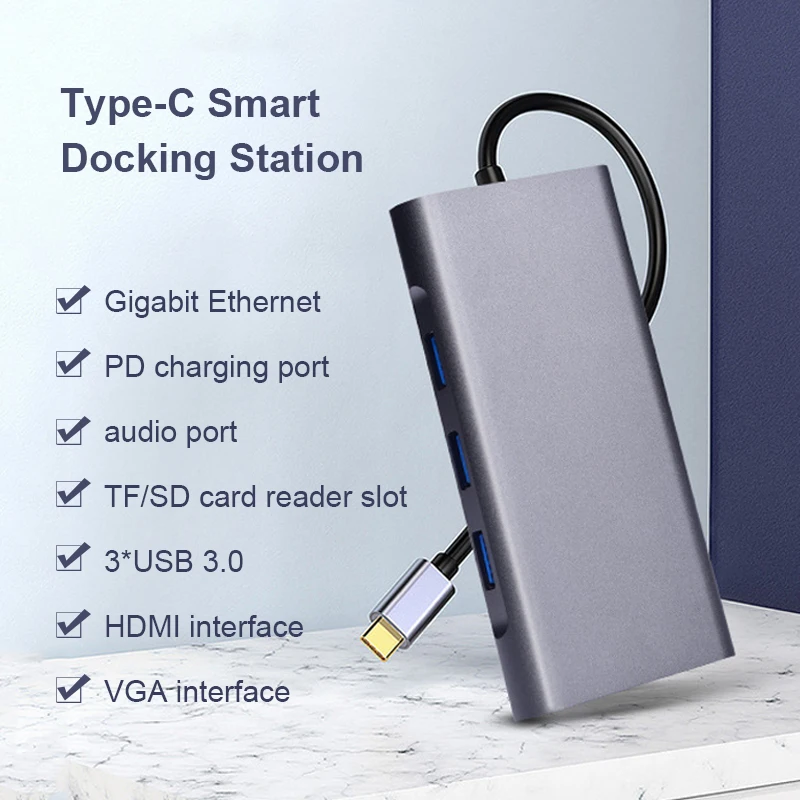 Адаптер Basix Hdmi Vga концентратор 10 в 1 Тип C адаптер USB 3 0 порт 4K HDMI VGA RJ45 Gigabit Ethernet для