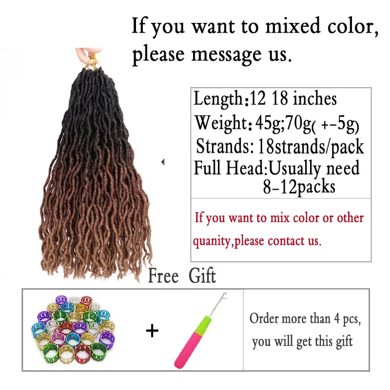 Весна солнце 12 18 дюймов Nu Locs Ombre Faux Locs Curly плетение волос Синтетические крючком косы волос