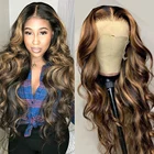 Парик из натуральных волос, волнистый парик на сетке спереди, 150% Омбре, коричневый, светлый, хайлайтер, парик на сетке спереди, волнистый парик спереди