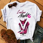 Женские топы с принтом ZOGANK, розовые туфли на высоком каблуке и с изображением Винных Бокалов, белая футболка, топы в стиле Харадзюку