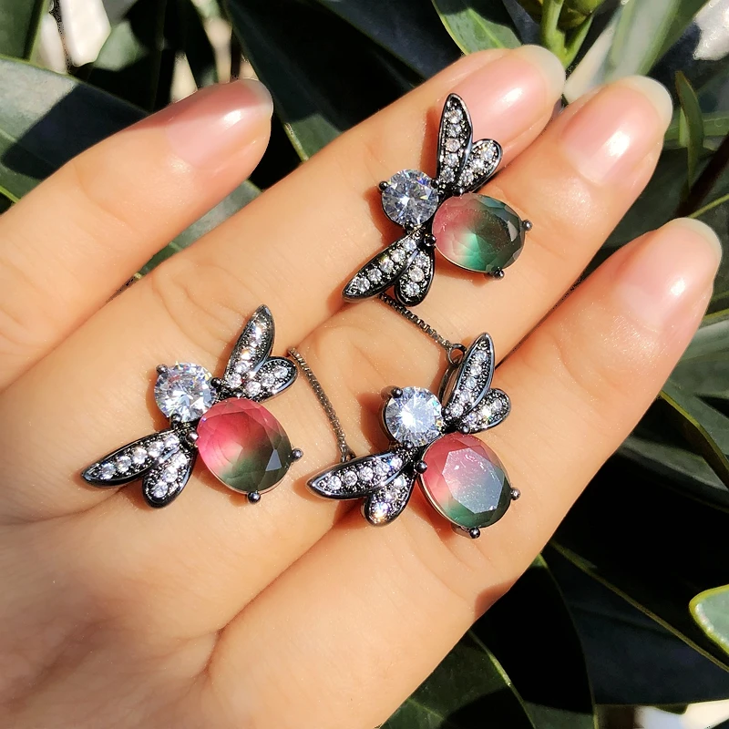 Модное пчелиное животное подвеска ожерелье серьги-гвоздики 3 шт ювелирные наборы