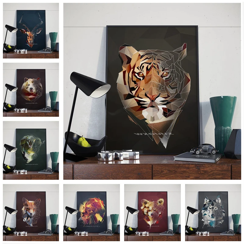 

Geometric animal head wall art minimalism nordic family modern decoration HD quality Nursery Kids Room posters canvas painting