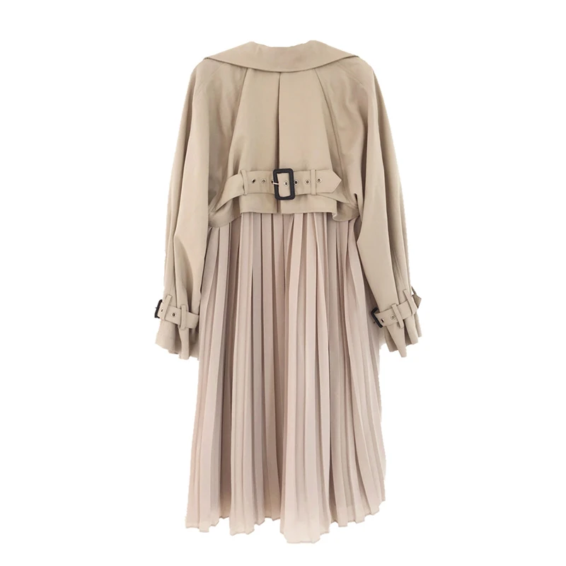 

2020 Fashion Trend Women Long Coat Pleated Chiffon Splice Coat Female Spring Elegant Loose Big Size Trench coat women