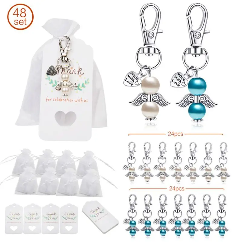 

48pcs/set Angel Favor Keychains Keyring Thank You Kraft Tags Candy Bags for Baby Shower Wedding Party Decor D7WE