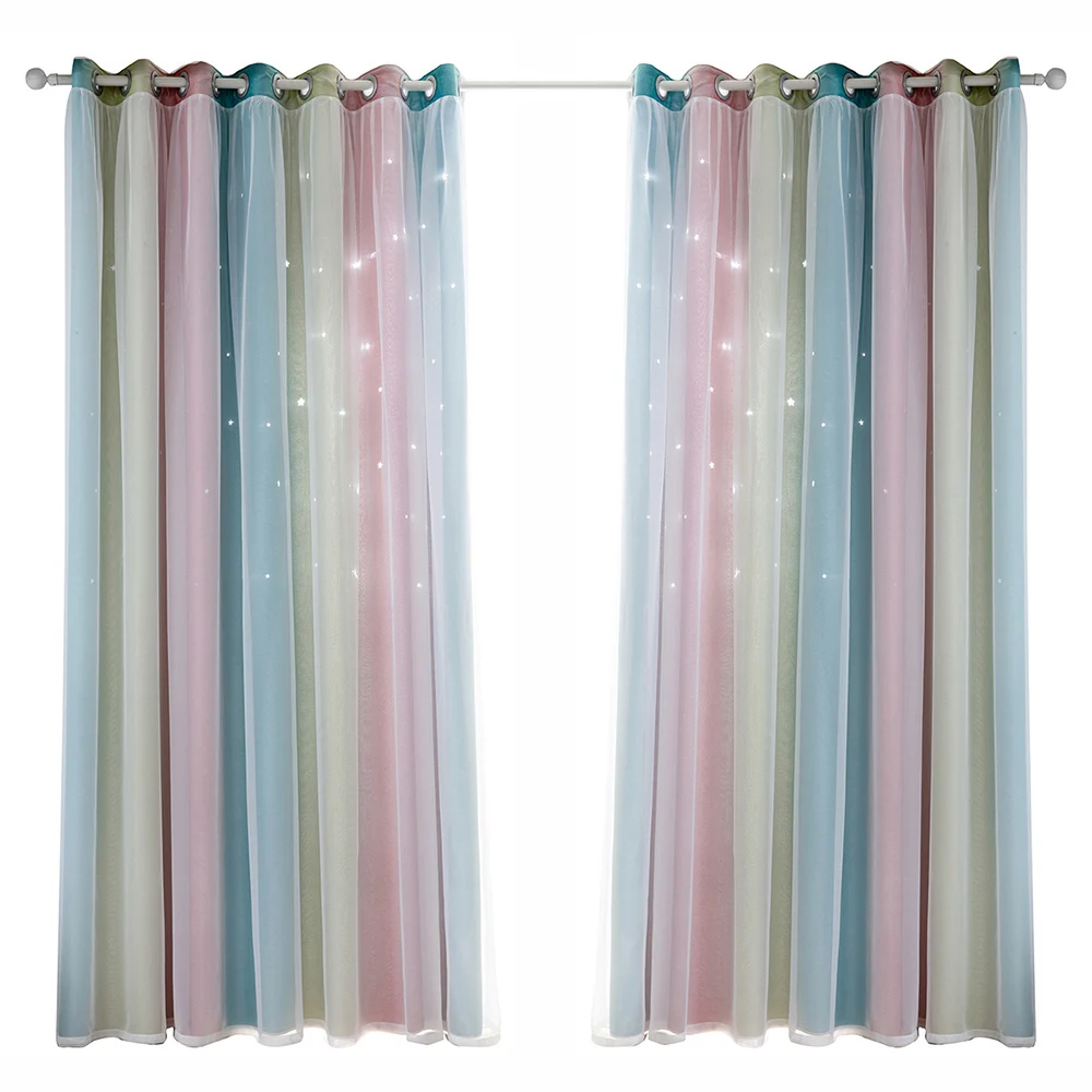 

Colorful Double Layer Star Window Curtains Star Curtains Stars Blackout Curtains for Kids Girls Bedroom Living Room 1pcs