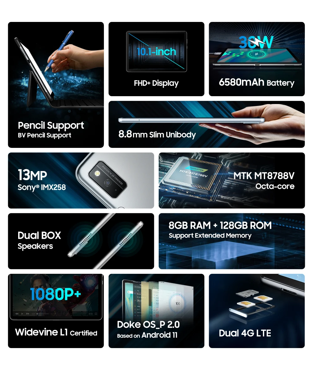 Blackview TAB 10 Pro планшет на Android 11 восемь ядер экран 1 дюйма 8 ГБ + 1920 | Компьютеры и офис