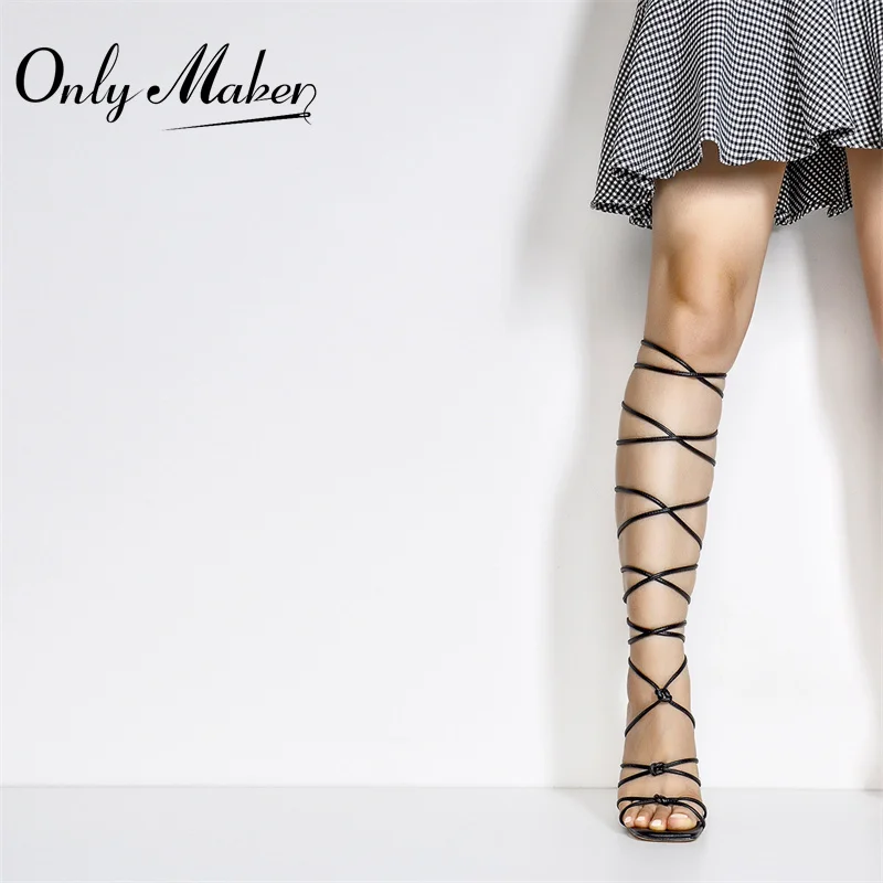 

Сандалии Onlymaker на шнуровке, босоножки с квадратным носком, металлический каблук-шпилька, ремешок на щиколотке с перекрестным узлом, матовый ...