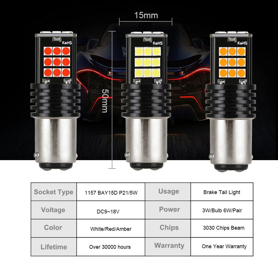 NLpearl 2x Signal Lamp P21w BA15s 1156 PY21w BAU15s Bulb 3030SMD Canbus 1157 Bay15d P21/5w LED Turn Brake Backup Light 12V image 5