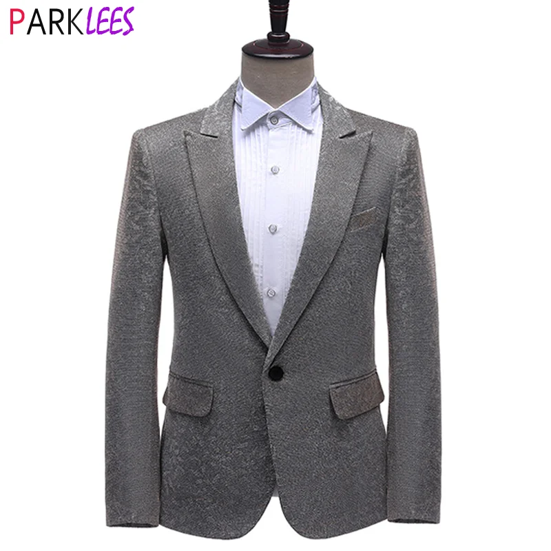 Серый шелковый Блестящий Платье блейзер для мужчин 2020 модного бренда на одной