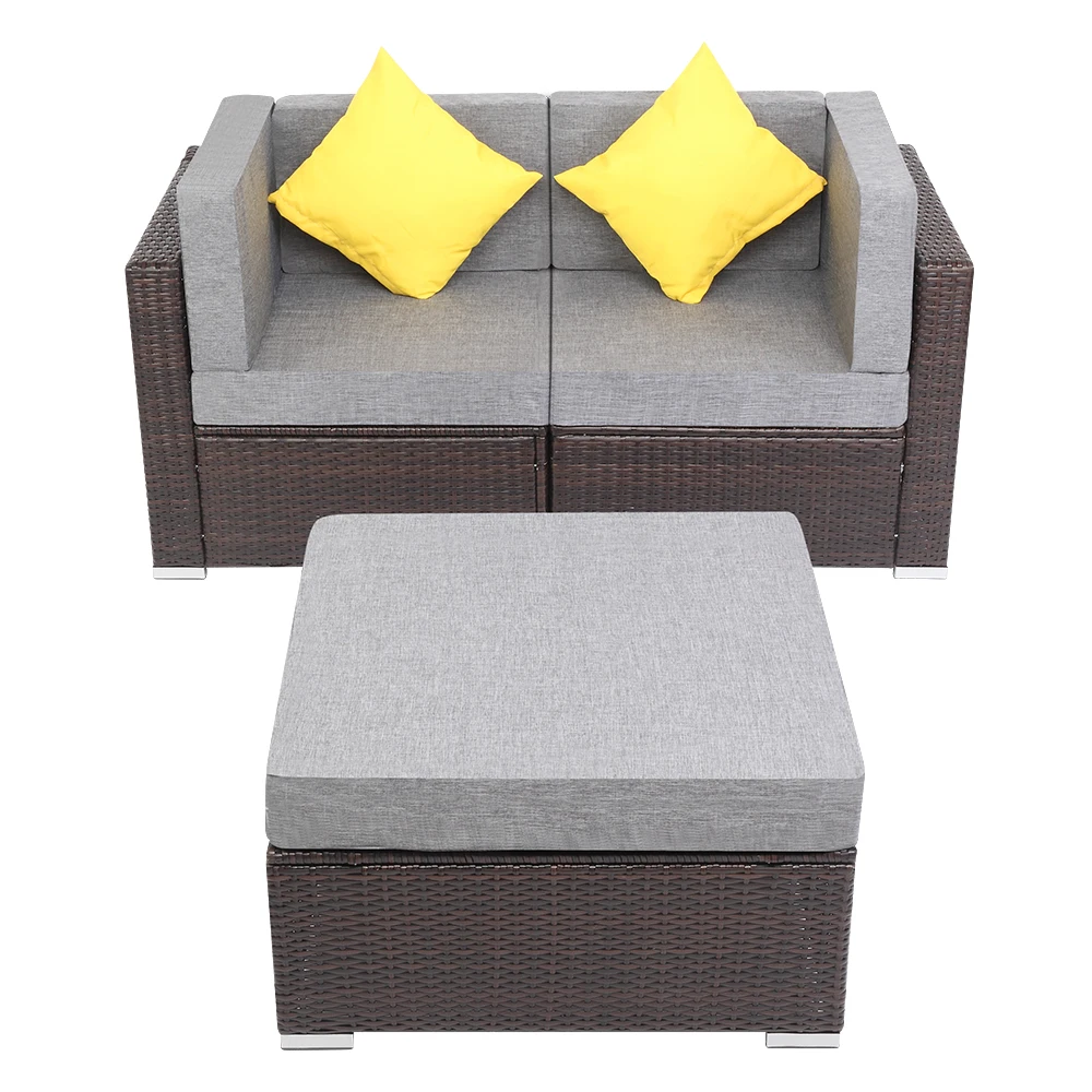

[US Warehouse】 3 шт. Patio PE плетеный угловой диван из ротанга