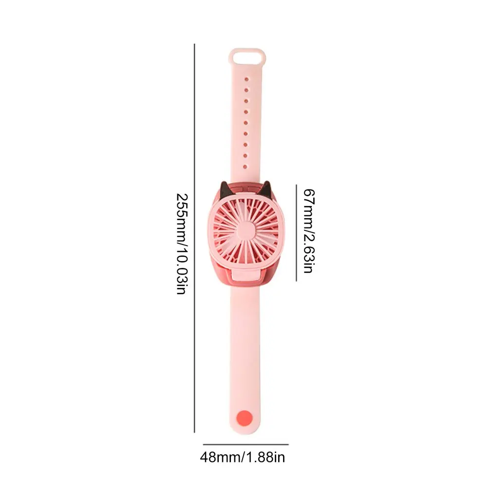 

360 degree Rotation Outdoor USB Rechargeable Small Fan For Kids Wrist Strap Mini Hand Held Fan Cat Design Colorful LED Lights