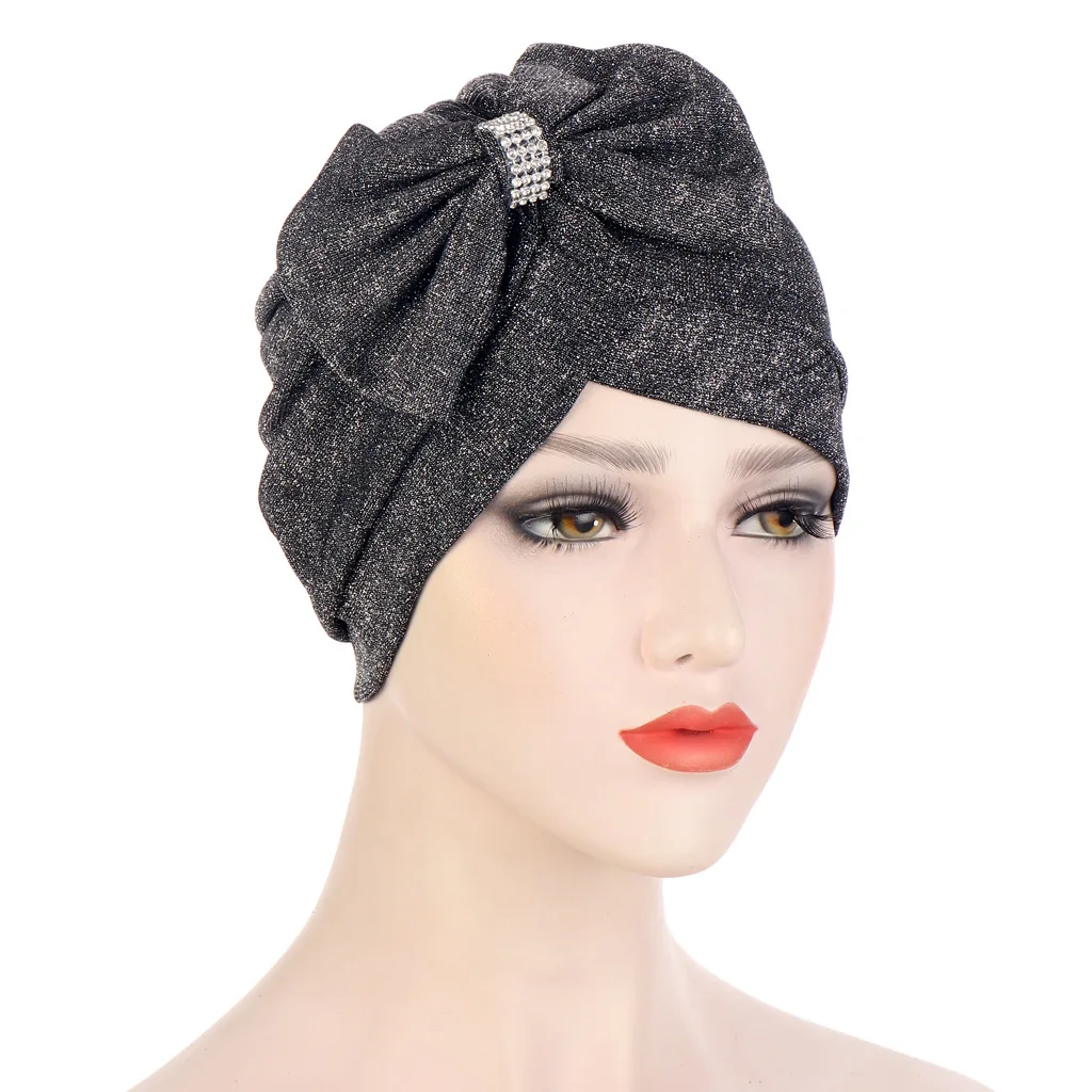 

2021 Fashion Women Bow muslim hijab caps wrap head Inner hijabs Forehead cross Paste drill turban bonnet islamic underscarf cap