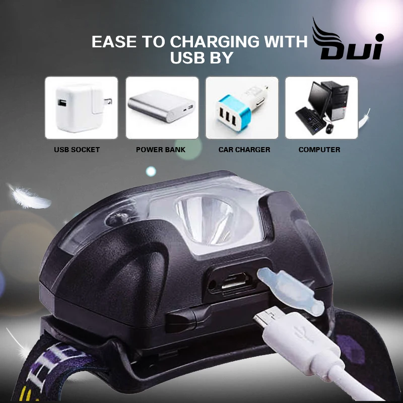 Налобный фонарь DUI с датчиком движения перезаряжаемый USB мощный светодиодный