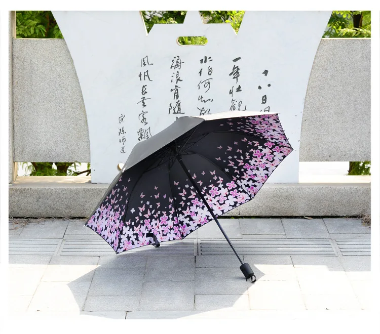 Женский анти-УФ Вишневый небо цветок Unbrella открытый портативный УФ зонтик три складной зонтик от солнца и дождя