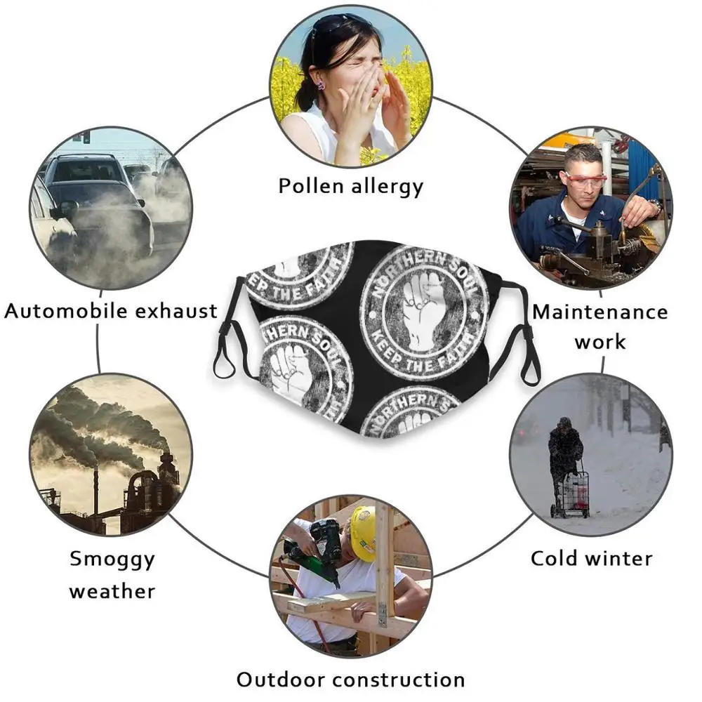 

Northern Soul Keep The Faith - Worn Grunge Effect Face Mask Washable Filter Summer Hot Sale Mouth Masks Northern Soul Logo