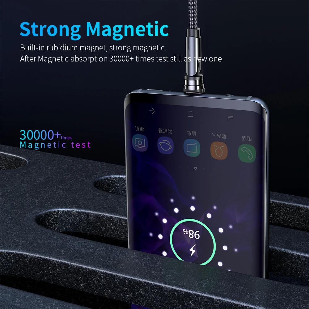 

2M Magnetic USB Cable For iPhone Samsung Xiaomi Mobile Phone Micro USB Type C Charging Cable Magnet Charger Wire Cord 540 Rotate