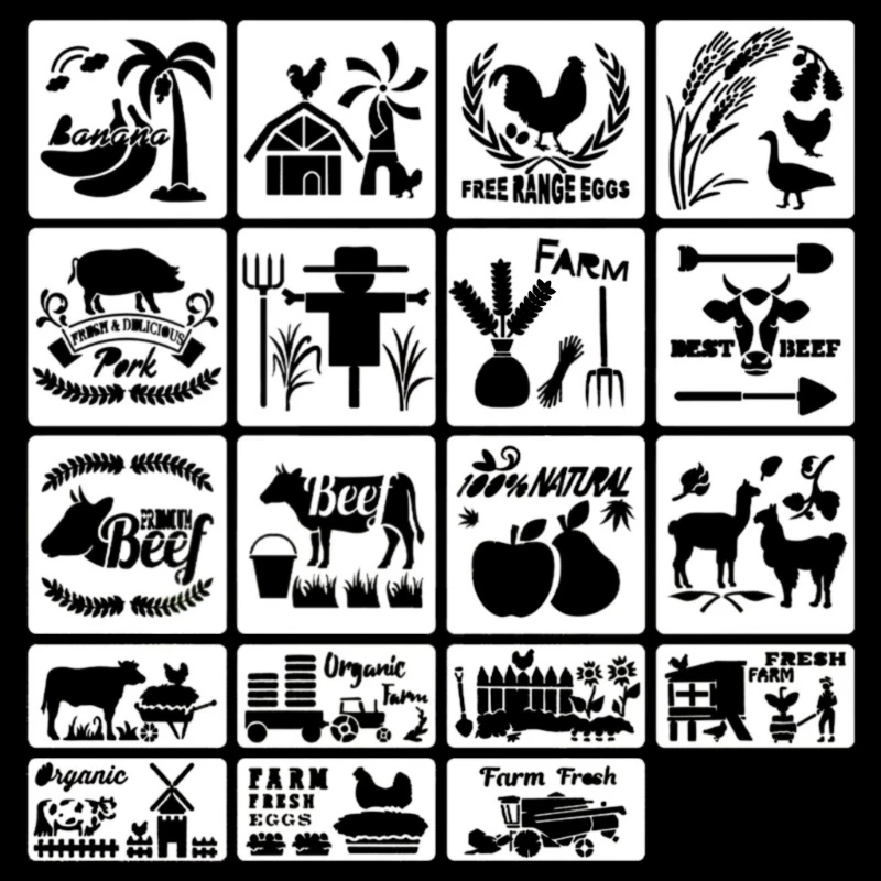 

19Pcs Multi-purpose Farm Garden Theme Painting Stencil Kit Personalized DIY Graffiti Template Set Anti-scratch Washable