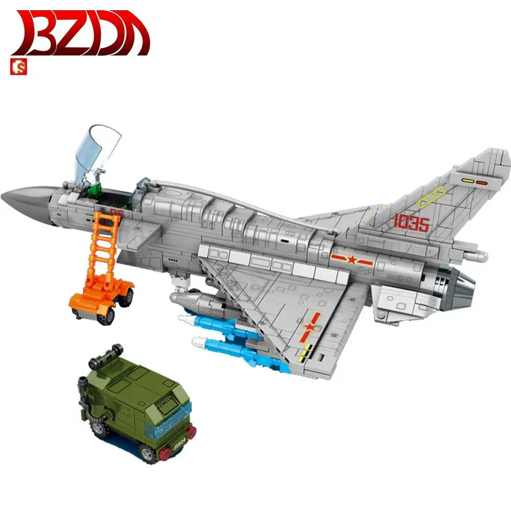 

BZDA Plane Building Blocks J-10B Fighter Aircraft Compatible Military Bricks Series WW2 Airplane Model Kids Toys Christmas Gifts