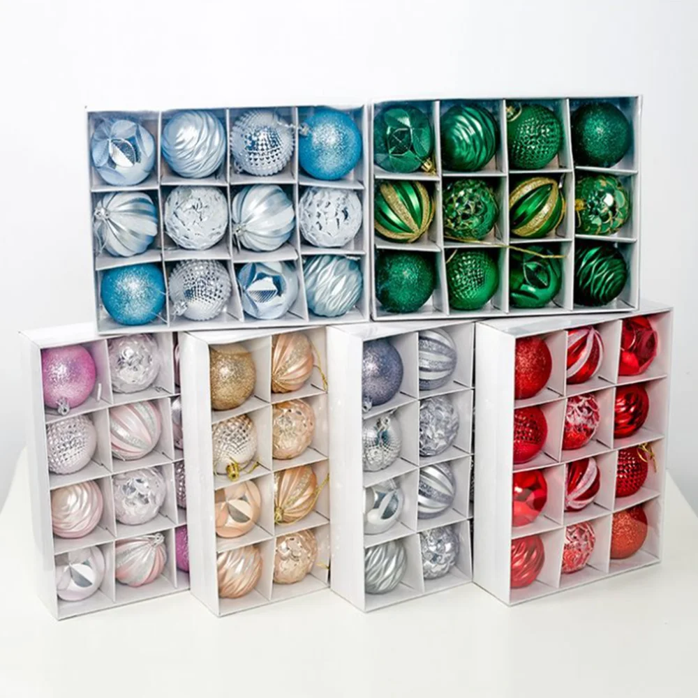 

Рождественские украшения, 12 шт., шарики, 6 цветов, Пластиковые Гальванические украшения для рождественской елки, шарики, виджет, подвеска на ...