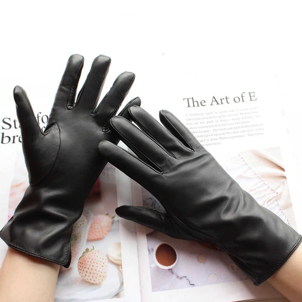 Новинка женские кожаные перчатки Bickmods осенне зимние теплые прямые черные из