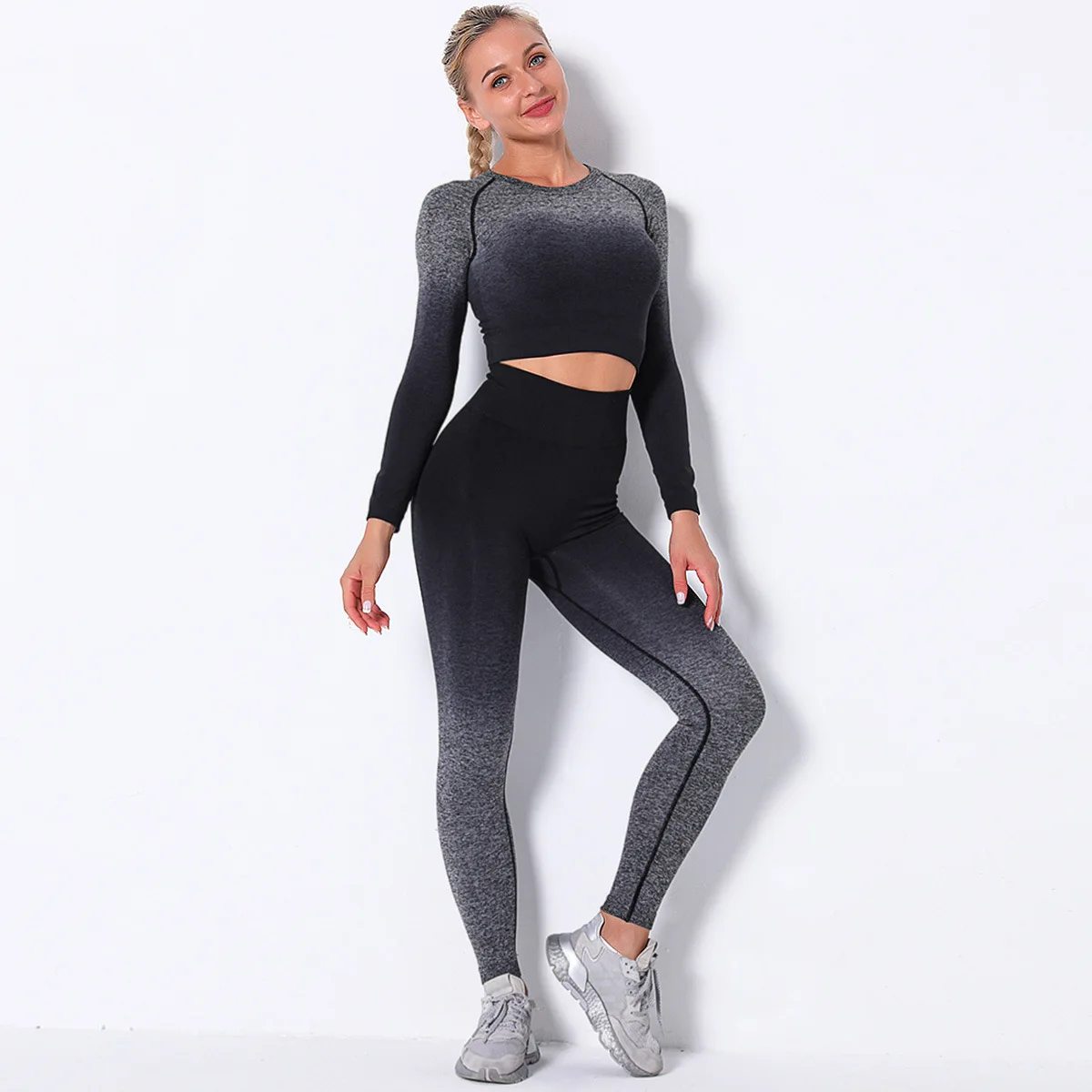 

2 Piece Long Sleeve Yoga Set Ombre Gym Set Women Fitness Workout Clothes Sports Suits For Women SPORTSWAER Gym Wear in Winter