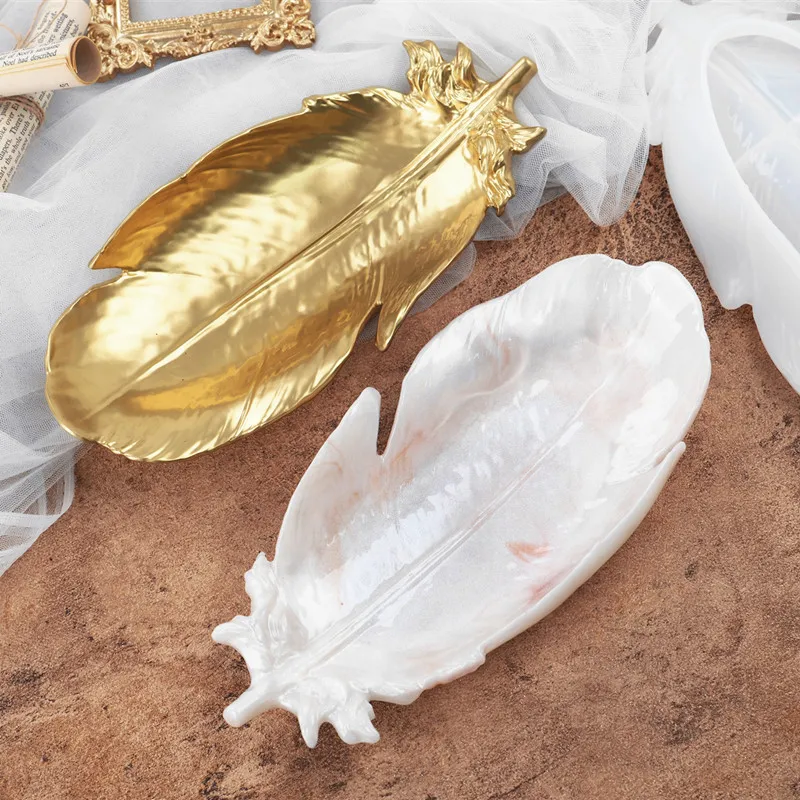 

diy crystal resin epoxy feather wings plate dish decoration desktop storage mirror silicone mold