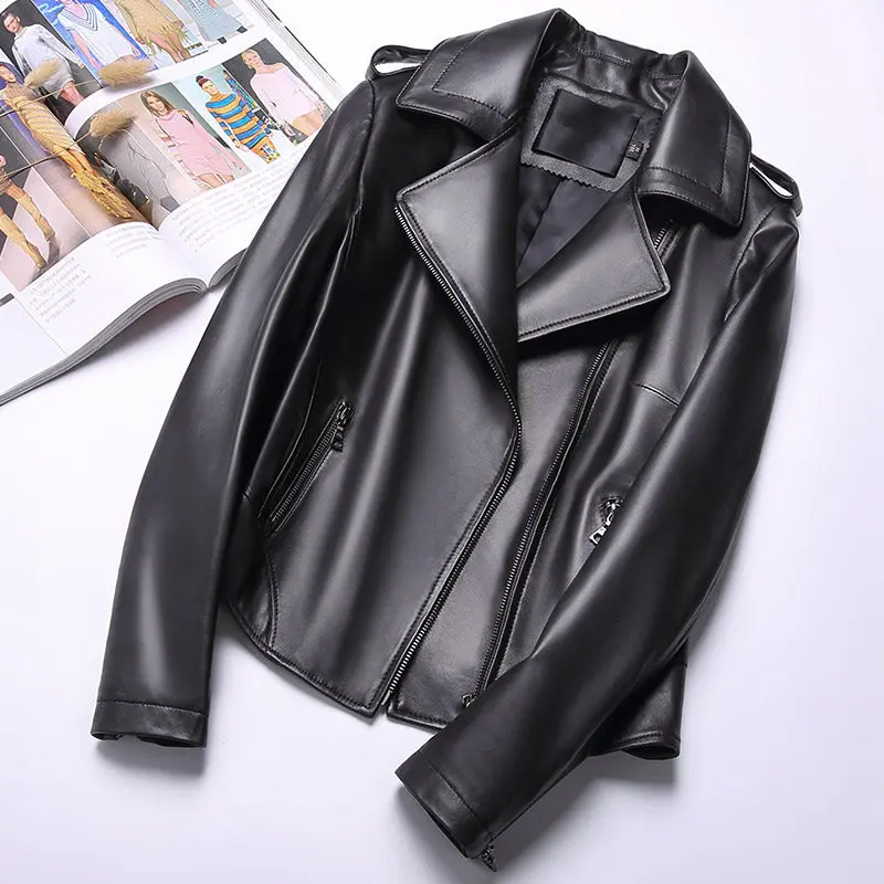 YOLANFAIRY Genuine Leather Jacket Women Real Sheepskin Leather Bomber Jackets Spring Autumn Motocycle Plus Size 4XL Coats MF592