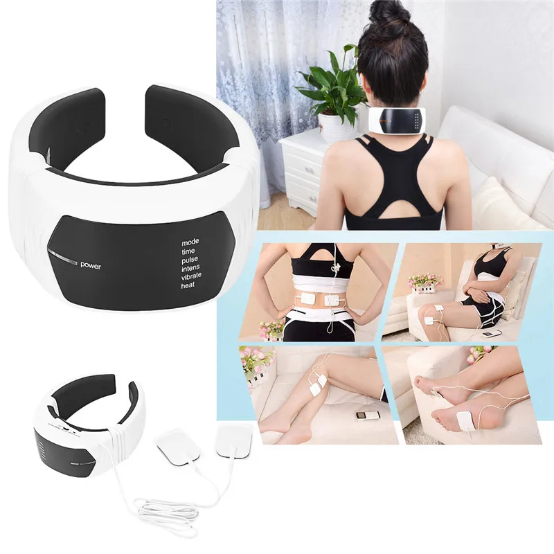 

Neck cervical traction EMS therapy massage collar infrared heating magnet vibration massager Pain Relief +2 Electrode paste pads