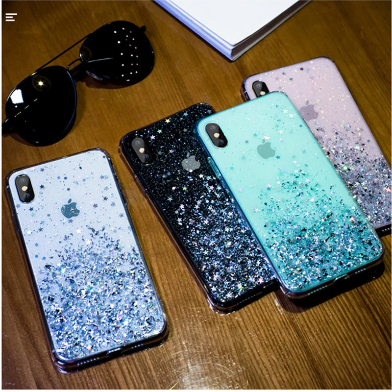 Чехол SUYACS с блестками и звездами для iPhone 12 11 Pro Max Mini XS XR X 7 8 6 6S Plus мягкий прозрачный