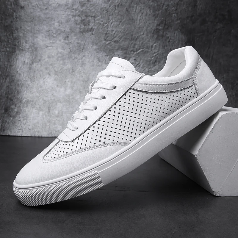 Мужская повседневная обувь из натуральной кожи черные модные удобные кроссовки